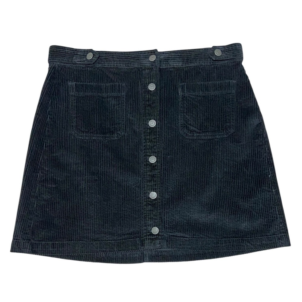 Madewell NEW Black Corduroy Button Front Mini Skirt Dark Academia Retro Size 14 - Picture 2 of 8